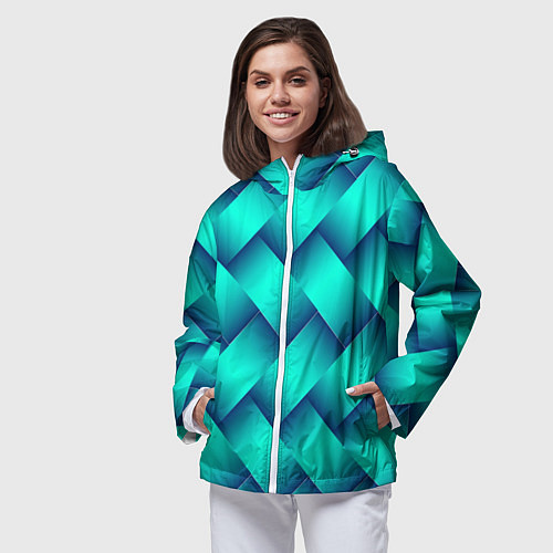 Женская ветровка Бирюзовое переплетение / 3D-Белый – фото 3