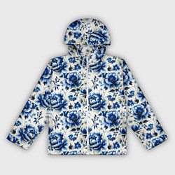 Ветровка с капюшоном женская Гжель узор паттерн, цвет: 3D-белый
