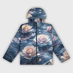 Ветровка с капюшоном женская Белые розы на воде, цвет: 3D-черный