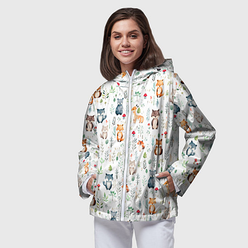Женская ветровка Акварельные сказочные лесные звери от нейросети - / 3D-Белый – фото 3