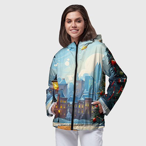 Женская ветровка Новогодний город / 3D-Черный – фото 3