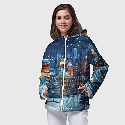 Женская ветровка Новогодний снежный городок / 3D-Белый – фото 3