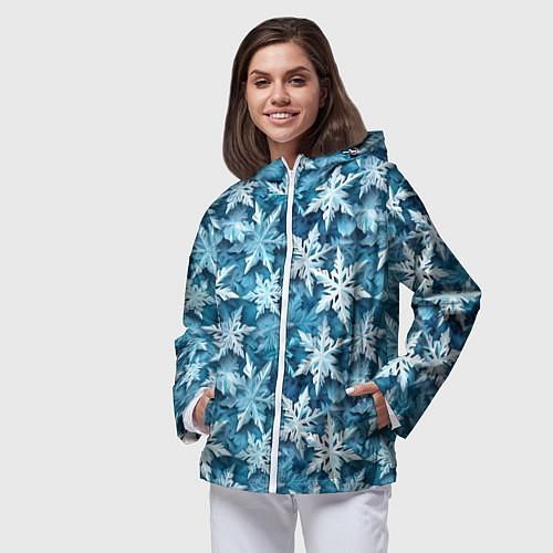 Женская ветровка New Years pattern with snowflakes / 3D-Белый – фото 3