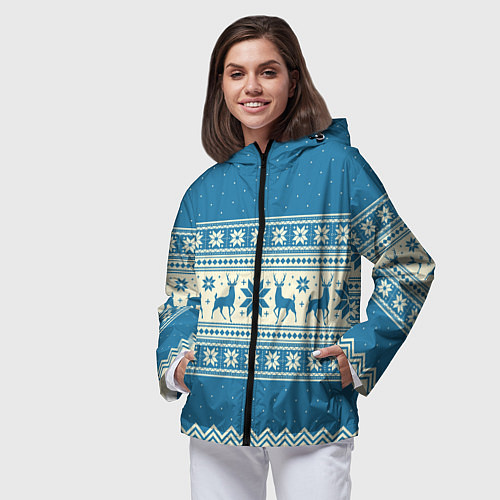 Женская ветровка Sweater with deer on a blue background / 3D-Черный – фото 3