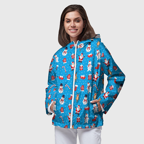 Женская ветровка Новогодний голубой принт / 3D-Белый – фото 3