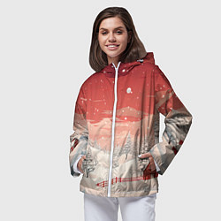 Ветровка с капюшоном женская Завораживающий зимний пейзаж, цвет: 3D-белый — фото 2