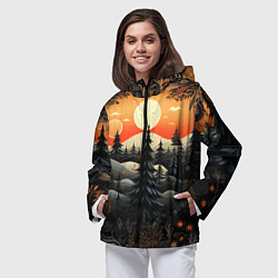 Ветровка с капюшоном женская Зимний лес в ожидании праздника, цвет: 3D-черный — фото 2