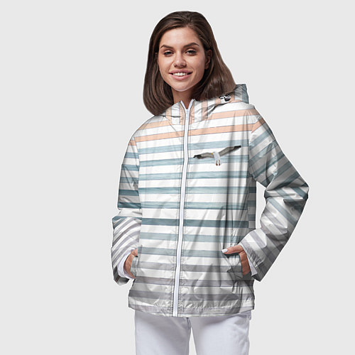 Женская ветровка Море скрытое в полосках тельняшки чайка / 3D-Белый – фото 3