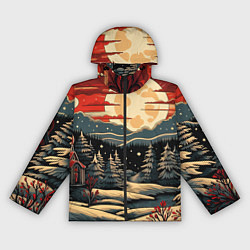 Ветровка с капюшоном женская Зимнее настроение новогодний рисунок, цвет: 3D-черный