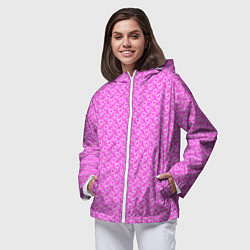 Ветровка с капюшоном женская Маленькие сердечки паттерн розовый, цвет: 3D-белый — фото 2