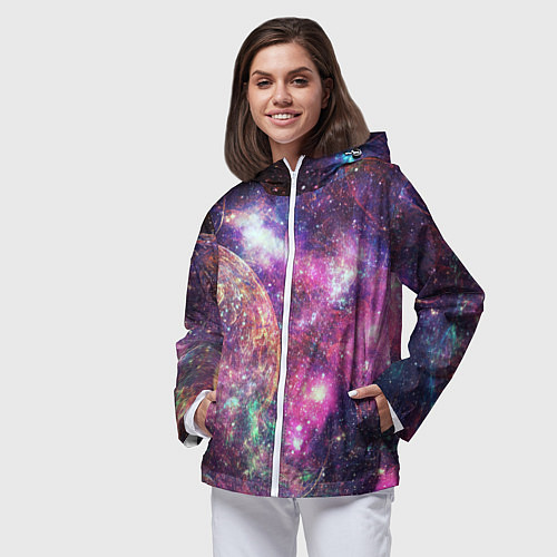 Женская ветровка Пурпурные космические туманности со звездами / 3D-Белый – фото 3