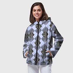 Ветровка с капюшоном женская Ромб пятнистый, цвет: 3D-черный — фото 2