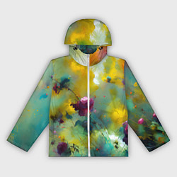 Ветровка с капюшоном женская Абстрактные розы в пятнах краски, цвет: 3D-белый