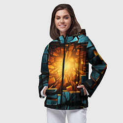 Ветровка с капюшоном женская Геометрическая огненная яма иллюзия, цвет: 3D-черный — фото 2