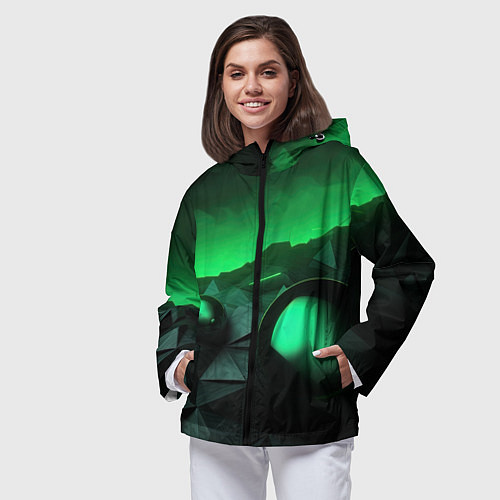 Женская ветровка Асимметрия растительного узора / 3D-Черный – фото 3