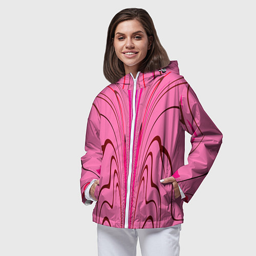 Женская ветровка Плавные линии на розовом фоне / 3D-Белый – фото 3