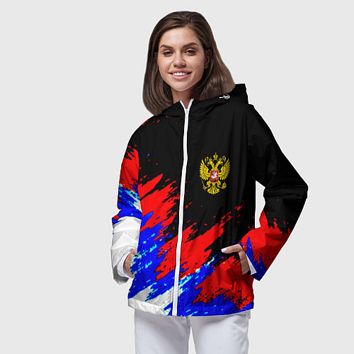 Женская ветровка Россия триколор герб краски / 3D-Белый – фото 3
