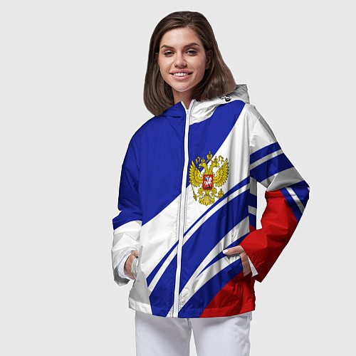 Женская ветровка Герб России на абстрактных полосах / 3D-Белый – фото 3