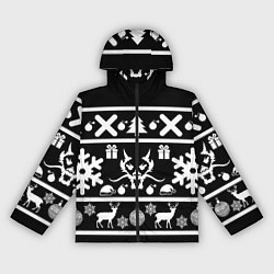 Ветровка с капюшоном женская Новогодняя ёлка олень и дракон, цвет: 3D-черный