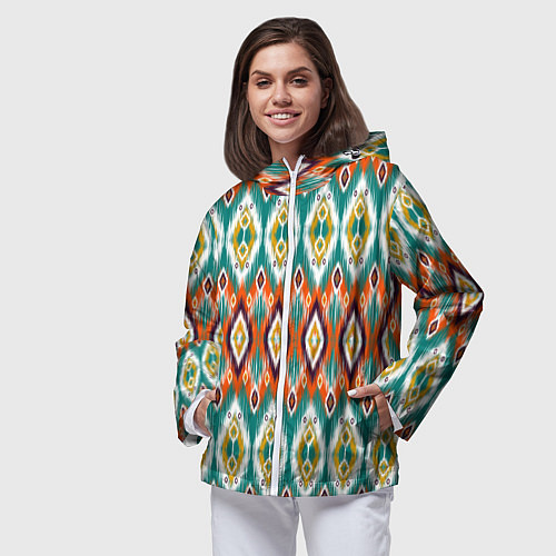 Женская ветровка Орнамент икат - имитация аткласной ткани / 3D-Белый – фото 3