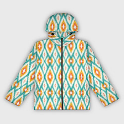Ветровка с капюшоном женская Геометрический узор икат - орнамент народов узбеки, цвет: 3D-черный
