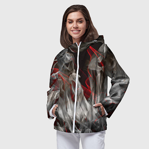 Женская ветровка Дым и красные узоры / 3D-Белый – фото 3
