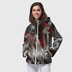 Ветровка с капюшоном женская Дым и красные узоры, цвет: 3D-белый — фото 2