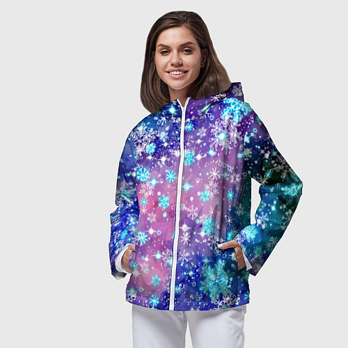 Женская ветровка Снежинки - морозный паттерн / 3D-Белый – фото 3