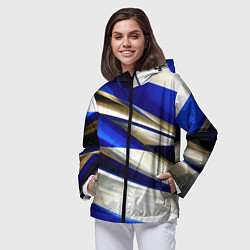 Ветровка с капюшоном женская Blue white abstract, цвет: 3D-черный — фото 2