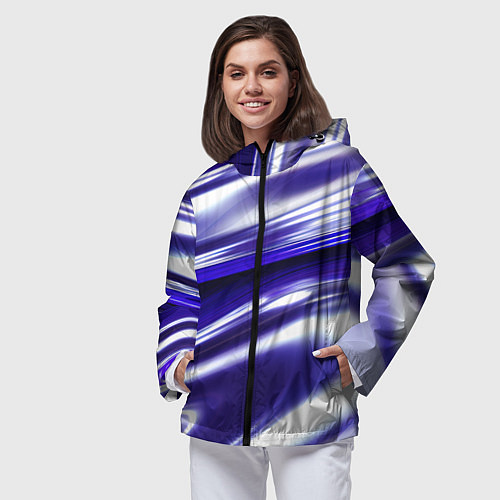 Женская ветровка Белая синяя абстракция волнами / 3D-Черный – фото 3