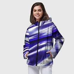 Ветровка с капюшоном женская Белая синяя абстракция волнами, цвет: 3D-черный — фото 2