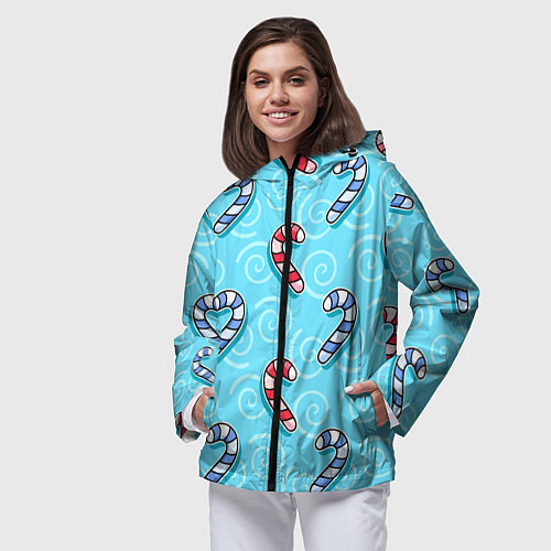 Женская ветровка Новогодний леденец трость / 3D-Черный – фото 3