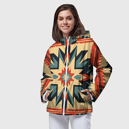 Женская ветровка Орнамент в стиле американских индейцев / 3D-Белый – фото 3
