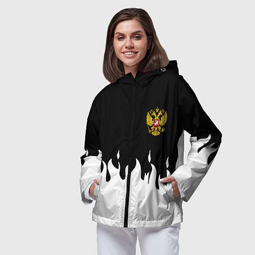 Женская ветровка Герб РФ огонь патриотический стиль / 3D-Черный – фото 3