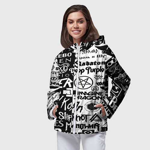 Женская ветровка Логотипы лучших групп черно белый / 3D-Белый – фото 3