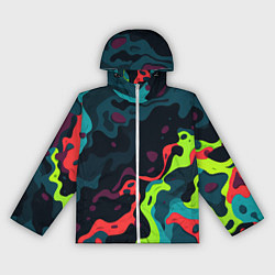 Ветровка с капюшоном женская Яркий кислотный абстрактный камуфляж, цвет: 3D-белый