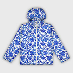 Ветровка с капюшоном женская Гжель классика, цвет: 3D-белый