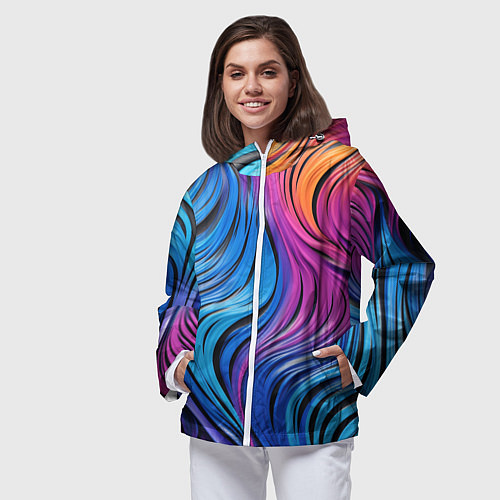 Женская ветровка Абстрактные неоновые линии / 3D-Белый – фото 3