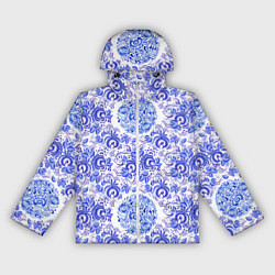 Ветровка с капюшоном женская Новогодняя гжель роспись, цвет: 3D-белый