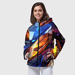 Ветровка с капюшоном женская Прозрачные блестящие камни, цвет: 3D-черный — фото 2