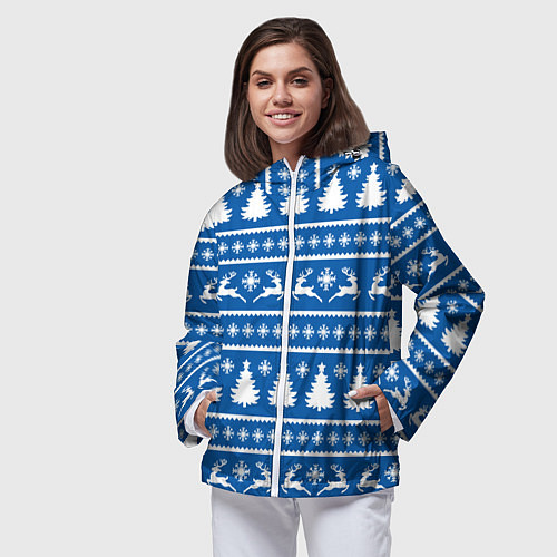 Женская ветровка Синий свитер с новогодними оленями / 3D-Белый – фото 3