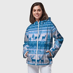 Ветровка с капюшоном женская Синие олени, цвет: 3D-белый — фото 2