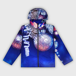 Ветровка с капюшоном женская Новогодняя елка с шарами, цвет: 3D-черный