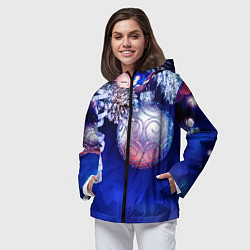 Ветровка с капюшоном женская Новогодняя елка с шарами, цвет: 3D-черный — фото 2