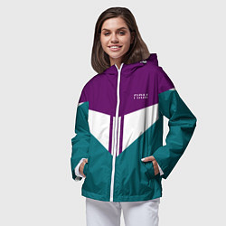 Ветровка с капюшоном женская FIRM темная сирень и бирюза, цвет: 3D-белый — фото 2