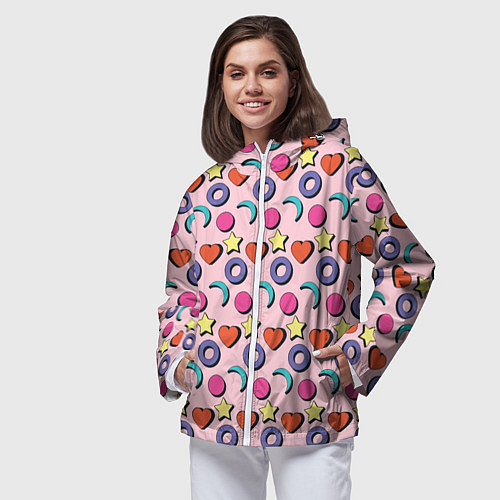 Женская ветровка Современный узор с сердечной звездой и кругом / 3D-Белый – фото 3