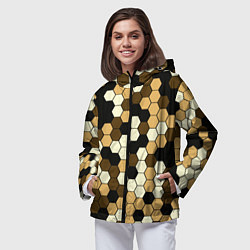 Ветровка с капюшоном женская Камуфляж гексагон коричневый, цвет: 3D-черный — фото 2