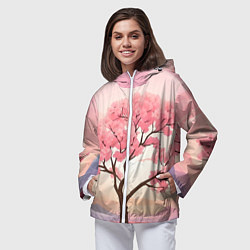 Ветровка с капюшоном женская Вишневое дерево в полном цвету, цвет: 3D-белый — фото 2
