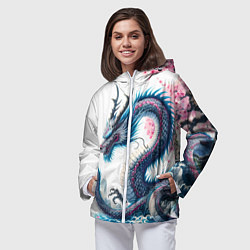 Ветровка с капюшоном женская Японский акварельный дракон - ирезуми, цвет: 3D-белый — фото 2