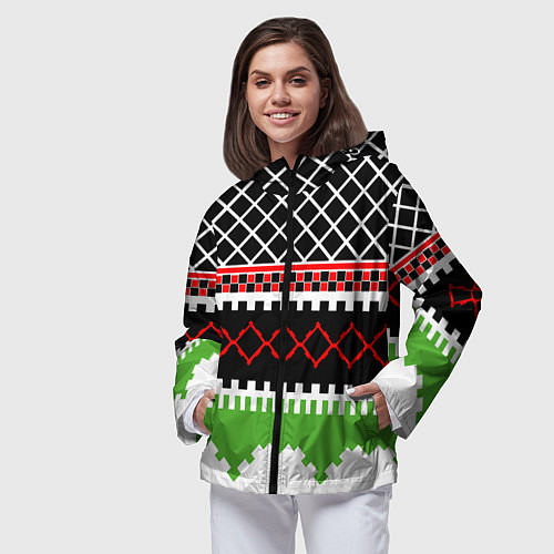 Женская ветровка Узор из разноцветных фигур / 3D-Черный – фото 3